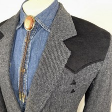Vintage Western Style Sport Coat with Leather Yoke, Brown Twill Blazer