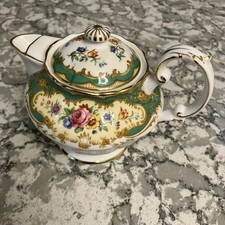 Paragon Fine Bone China 'Chrysanthemum' Teapot, White with Green Floral Border and Gold Trim — listing 3