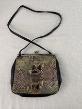 Vintage Black Snakeskin Crossbody Pouch Bag with Thin Shoulder Strap and Flap Snap Closure — listing 2