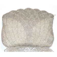 Vintage Gold & Silver Beaded Oval Evening Clutch with Tassel & Shoulder Cord — listing 6