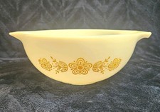 Vintage White Milk Glass Cinderella Nesting Bowls with Green Ivy Pattern (2-Piece Partial Set) Pyrex