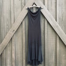 Black Sleeveless Mock-Neck Maxi Dress with Beaded/Sequin Side Embellishments, Size 2XL