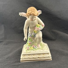 Vintage Bisque Porcelain Cherub Angel Figurine, Seated with Hand on Cheek — listing 3