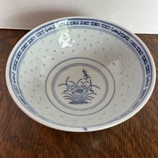 Chinese Rice Eye (Rice Grain) Blue & White Porcelain Tea Set with Bamboo Handle Teapot — listing 2