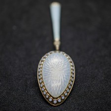 Vintage Guilloché Enamel Silver-Gilt Demitasse / Coffee Spoon with Green Enamel Handle and Gilt Fleur-de-Lis / Trefoil Motif — listing 6