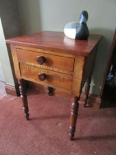 Antique Two-Drawer Wooden Side Table / Nightstand with Turned Legs — listing 4