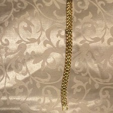 Vintage Gold-Tone Bangle Bracelet with Clear Rhinestones, Hinged Clasp — listing 4