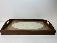 Antique Carved Walnut Tilt-Top Tray Table with Glass Top and Bronze Handles — listing 6