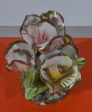 Capodimonte-Style Ceramic Floral Basket with Applied Roses and Ribbon Handle