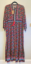 Sleeveless Maxi Dress with Mixed Geometric Blue/Green/Black Print