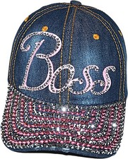 Denim Rhinestone 'BOSS' Bling Baseball Cap