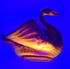Amberina Cadmium Glass Covered Swan Dish and Baby Bootie/Boot Toothpick Holder Set