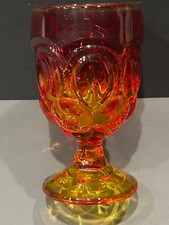 Amberina Pressed Glass Footed Goblet with Hobstar and Fan Pattern — listing 2