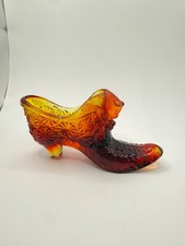 Amberina Pressed Glass Figural Victorian Shoe / Slipper with Floral Daisy Button Pattern Fenton, listing 5