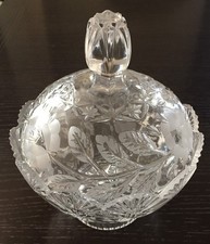 American Brilliant Period Cut Crystal Two-Handled Sugar Bowl (Open), Clear, Hobstar & Fan Pattern — listing 5