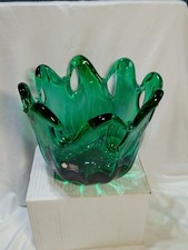 Clear Art Glass Freeform Swirl Bowl with Flared Petal Rim