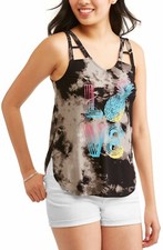 No Boundaries "Life Is Sweet" Pineapple Graphic Tie-Front Tank Top, Blue, Size Small — listing 3