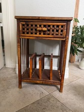 Antique Bamboo & Rattan Magazine Rack with Collection of Leather-Bound Books — listing 2