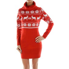 Cowl Neck Christmas Reindeer Fair Isle Pocketed Sweatshirt, Grey and Red