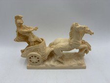 Vintage Italian Alabaster Resin Roman Charioteer with Two Horses Figurine — listing 3