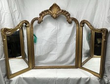 Antique Triptych Dresser Mirror with Carved Wood Frame and Rope-Twist Accents