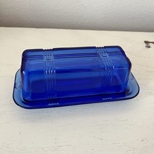 Cobalt Blue Ceramic Covered Butter Dish with Figural Rooster Finial — listing 5