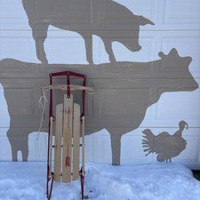 Vintage Flexible Flyer Wooden Runner Sled with Red Steel Rails — listing 5