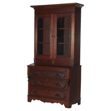 Victorian secretary walnut Antique Victorian Walnut Marquetry Drop-Front Secretary Desk with Mirrored Gallery — listing 5