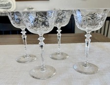 Green Cut-to-Clear Crystal Champagne Coupe with Grapevine Motif and Faceted Stem — listing 3