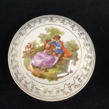 Antique Porcelain Lidded Dresser Box with Fragonard Courting Couple Transfer, Brass Mount & Mirror — listing 6