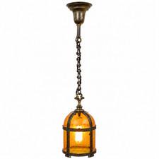 Vintage Victorian-Style Amber Glass Hanging Lamp Chandelier with Prisms — listing 4