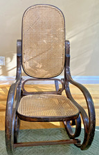 Vintage Bentwood Rocking Chair with Cane Seat and Back, Brown/Tan, listing 5