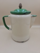 Vintage White Enamelware Coffee Pot with Floral Transfer and Black Trim — listing 4