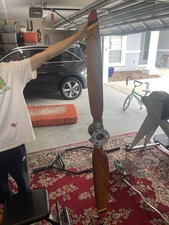 Antique Wood Airplane Propeller, Sensenich Bros. Lititz PA, 6'4" Two-Blade with Green Metal-Tipped Edges — listing 2