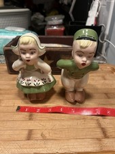 Vintage Figural Dutch Boy Ceramic Planter with Green Leaf Base — listing 4