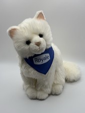 White Long-Haired Plush Persian Cat with Red Heart Nose and Ribbon Bow