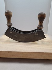 Antique Double-Blade Food Chopper / Mezzaluna with Turned Wood Handle — listing 2