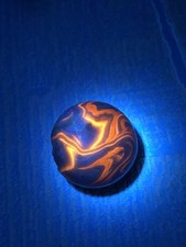 Vintage Opaque Yellow and Blue Swirl Glass Shooter Marble — listing 3