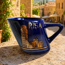 Pisa Souvenir Espresso Mug, Cobalt Blue with Gold Leaning Tower Design — listing 4