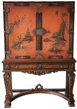 Antique 1920s-30s Jacobean Revival Walnut China Cabinet on Stand with Turned Legs and Stretcher Base — listing 5