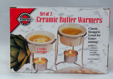 Norpro Set of 2 Ceramic Butter Warmers with Chrome Stands and Candles (Model 220) — listing 3