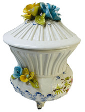 Vintage White Blanc de Chine Applied Flower Ginger Jar Table Lamp on Wood Base — listing 4