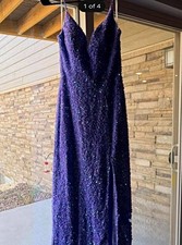 B. Smart Iridescent Sequin Spaghetti-Strap Prom Gown with Side Slit