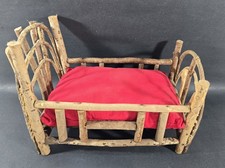 Vintage Hand-Painted Wooden Doll Bed with Scalloped Headboard — listing 6