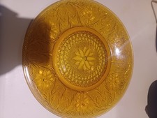 Pressed Glass Sandwich Pattern Plate with Floral and Fine-Diamond Design — listing 5