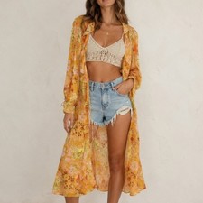 Bohemian Floral Duster Cardigan, Black/Raspberry Velvet Burnout, Bell Sleeves with Bow Ties, Size Medium No tags at all — listing 6