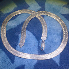 Herringbone Flat Snake Chain Necklace with Lobster Clasp and Oval Hang Tag — listing 5