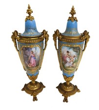 Decorative Porcelain Flared Vase with Ormolu/Brass Rim, Hand-Painted Floral & Bow Motif — listing 2