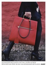 Alexander McQueen 'The Tall Story' Black Leather Tote Bag with Red Trim and Gold Hardware — listing 3