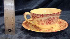 Vintage Red/Pink Transferware Teacup with Pastoral Scene — listing 2